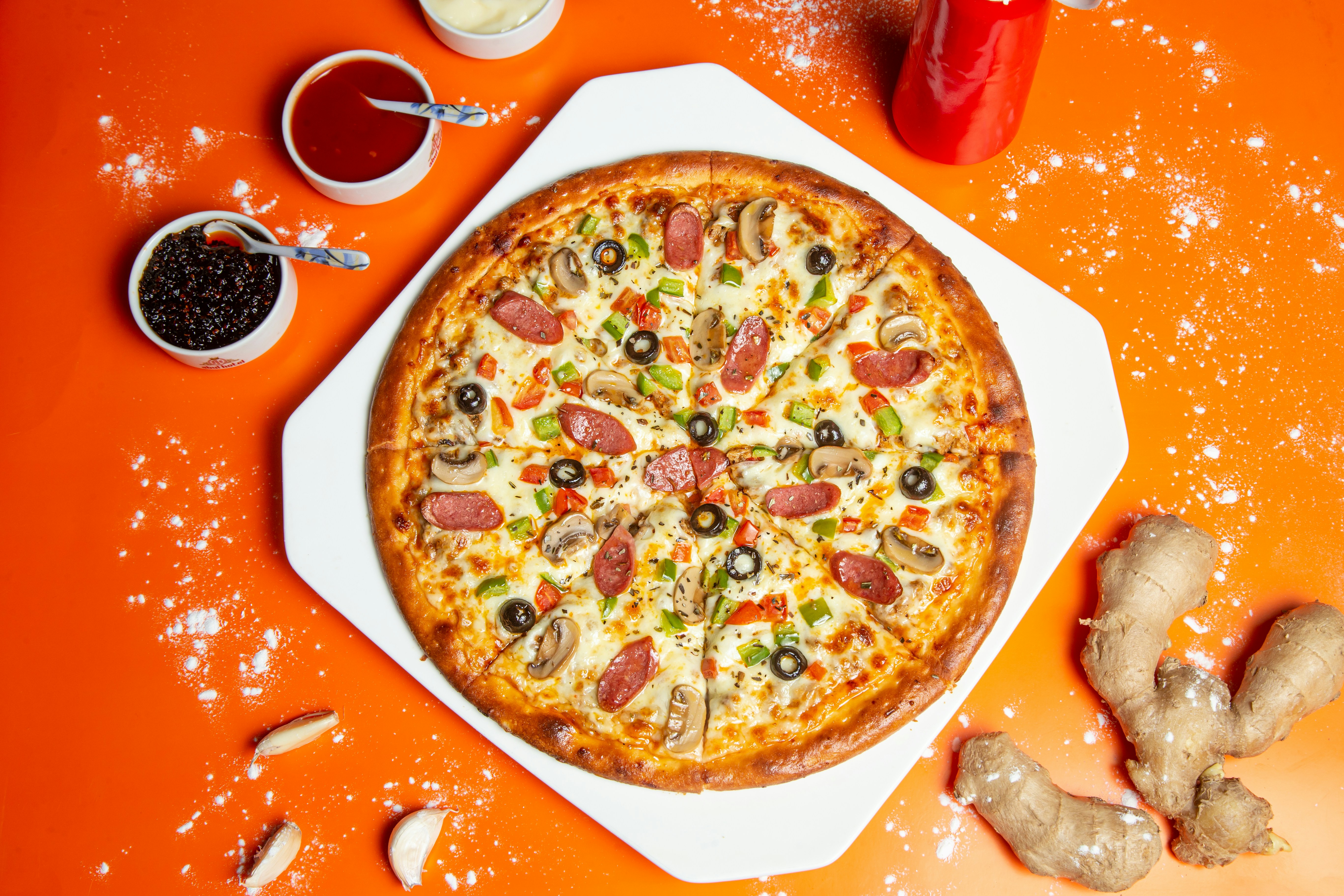 Wood-fired pizza with fresh toppings